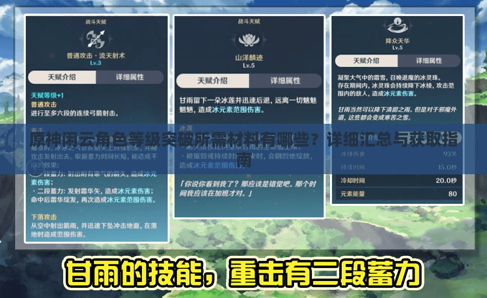 原神閑云角色等級(jí)突破所需材料有哪些？詳細(xì)匯總與獲取指南